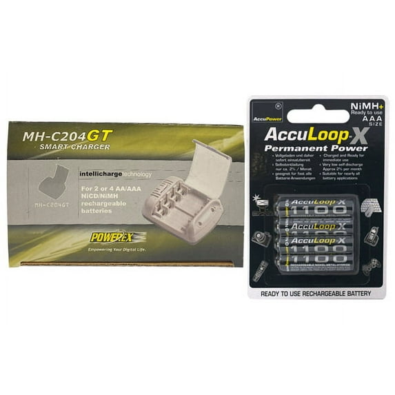 Powerex MH-C204GT AA / AAA Smart Battery Charger & 4 AAA AccuPower AccuLoop-X NiMH Batteries (1100 mAh)