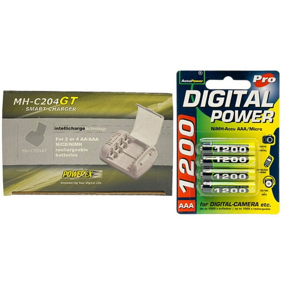 Powerex MH-C204GT AA / AAA Smart Battery Charger & 4 AAA NiMH AccuPower Micro Batteries (1200 mAh)