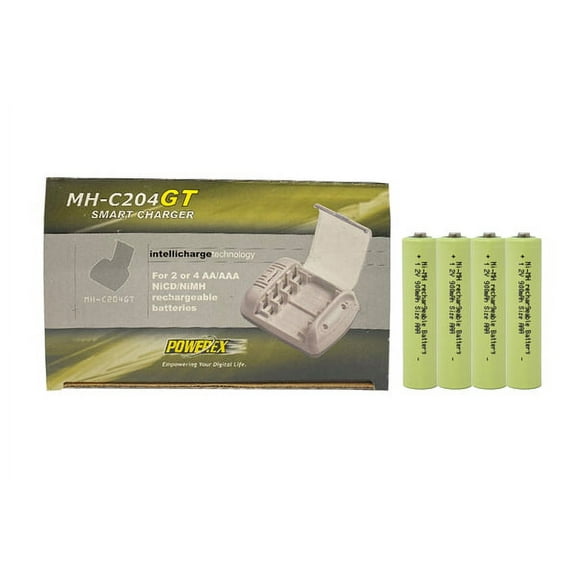 Powerex MH-C204GT AA / AAA Smart Battery Charger & 4 AAA NiMH Batteries (900 mAh)