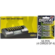 Powerex MH-C800S Eight Slot Smart Charger & 16 AA NiMH AccuPower Rechargeable Batteries 2900 mAh