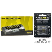 Powerex MH-C800S Eight Slot Smart Charger & 16 AAA AccuPower AccuLoop-X NiMH Batteries 1100 mAh