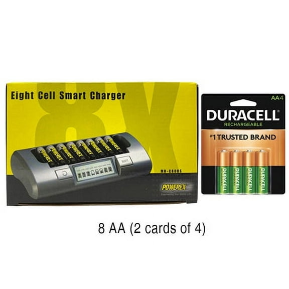 Powerex MH-C800S Eight Slot Smart Charger & 8 AA Duracell Rechargeable (DX1500) Batteries (2500 mAh)