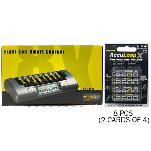 Powerex MH-C800S Eight Slot Smart Charger & 8 AA NiMH AccuPower AccuLoop-X Rechargeable Batteries (2600 mAh)