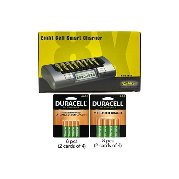 Powerex MH-C800S Eight Slot Smart Charger & 8 AAA (900 mAh) + 8 AA (2500 mAh) Duracell Rechargeable Batteries