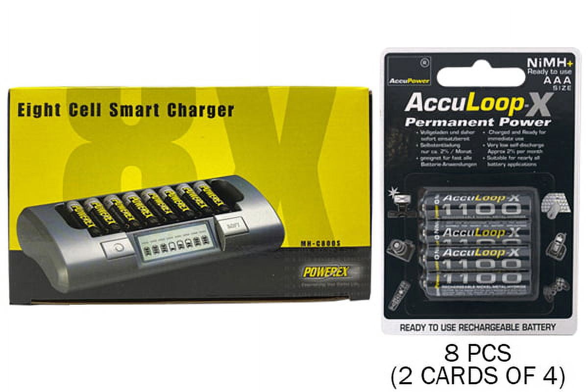 Powerex MH-C800S Eight Slot Smart Charger & 8 AAA AccuPower AccuLoop-X NiMH Batteries (1100 mAh)