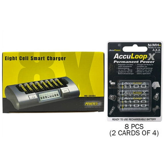 Powerex MH-C800S Eight Slot Smart Charger & 8 AAA AccuPower AccuLoop-X NiMH Batteries (1100 mAh)