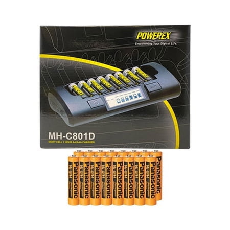 Powerex MH-C801D 8-Cell Charger & 16 AAA Panasonic 750 mAh NiMH Rechargeable Batteries (Low Discharge)
