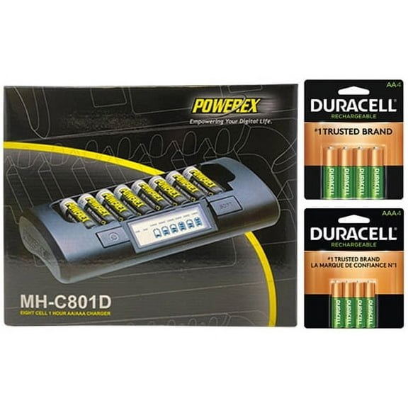 Powerex MH-C801D 8-Cell Charger & 8 AAA (900 mAh) + 8 AA (2500 mAh) Duracell Rechargeable Batteries Charger