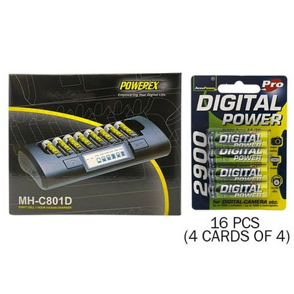 Powerex MH-C801D Eight Slot Smart Charger & 16 AA NiMH AccuPower Rechargeable Batteries (2900 mAh)