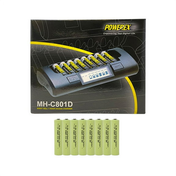Powerex MH-C801D Eight Slot Smart Charger & 8 AAA (900 mAh) NiMH Batteries