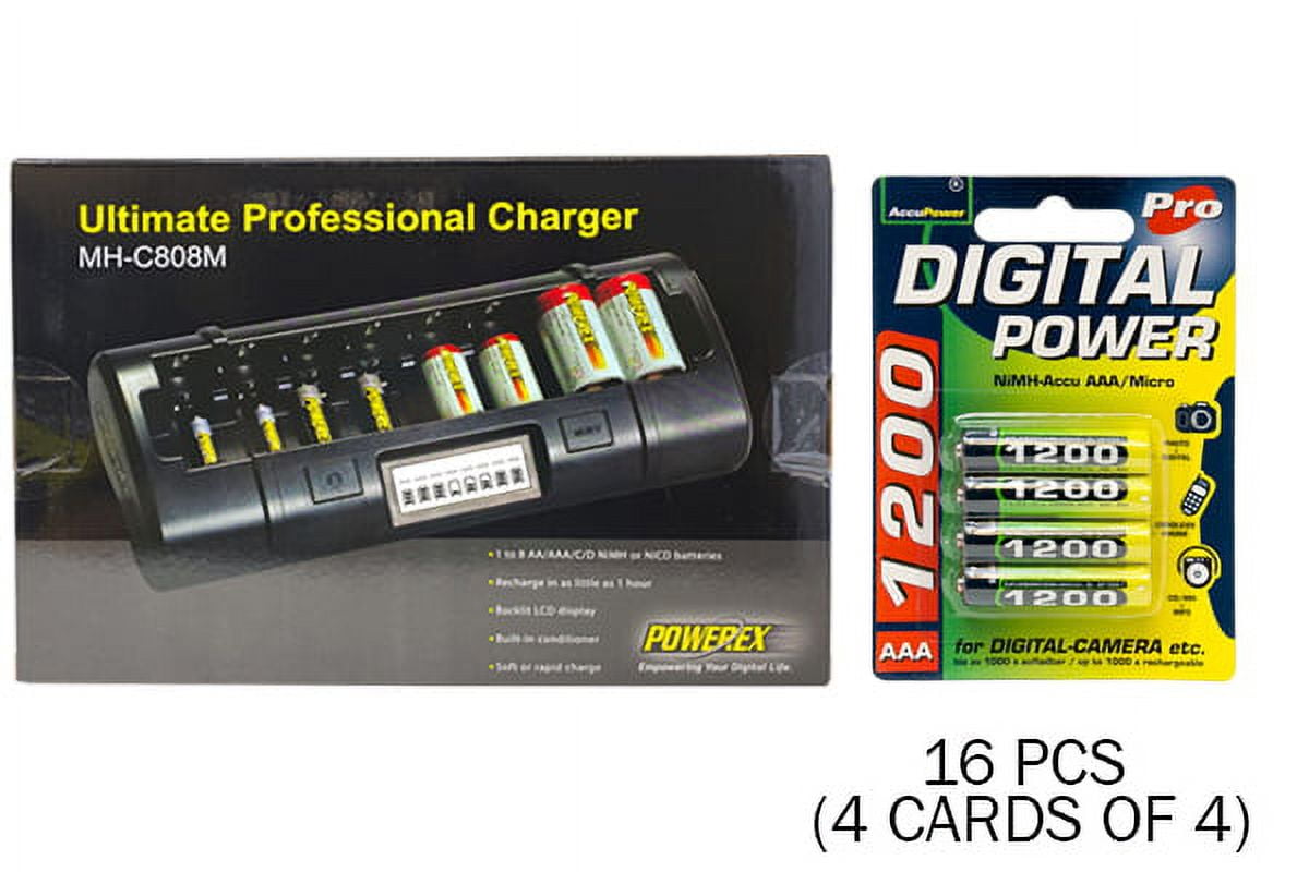 Powerex MHC808M 8 Bay LCD Charger + 16 AAA NiMH AccuPower Micro