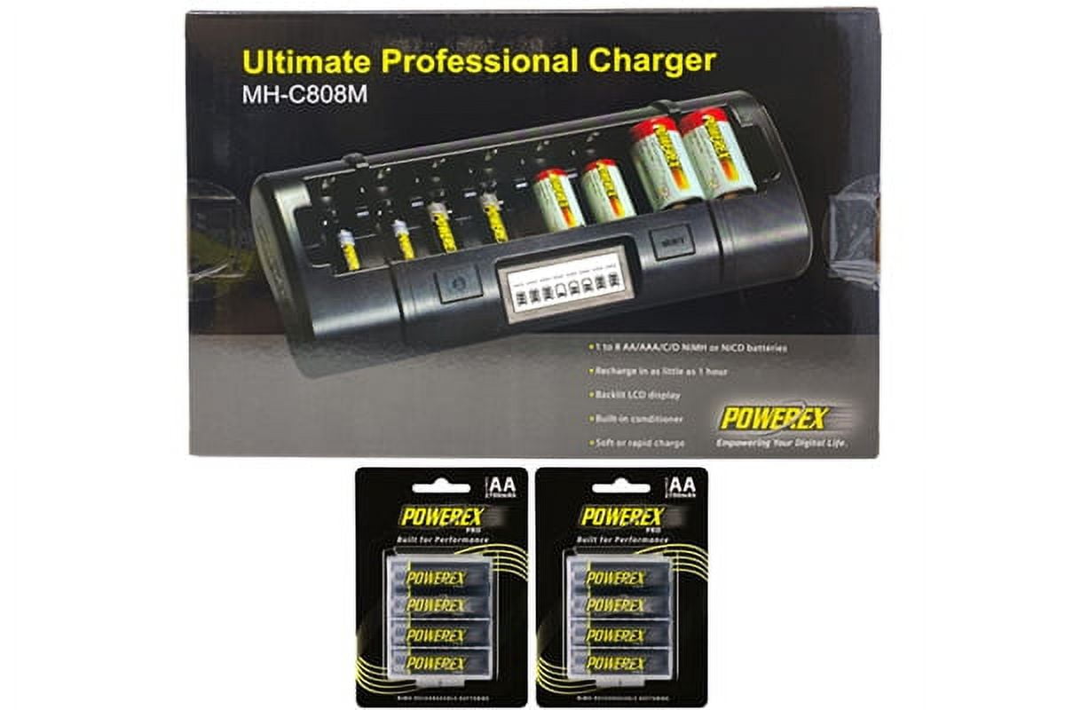 Powerex MHC808M 8 Bay LCD Charger + 8 AA NiMH Powerex PRO Rechargeable
