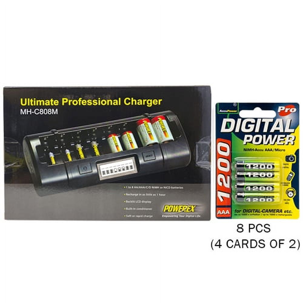 Powerex MH-C808M 8 Bay LCD Charger + 8 AAA NiMH AccuPower Micro Batteries (1200 mAh)
