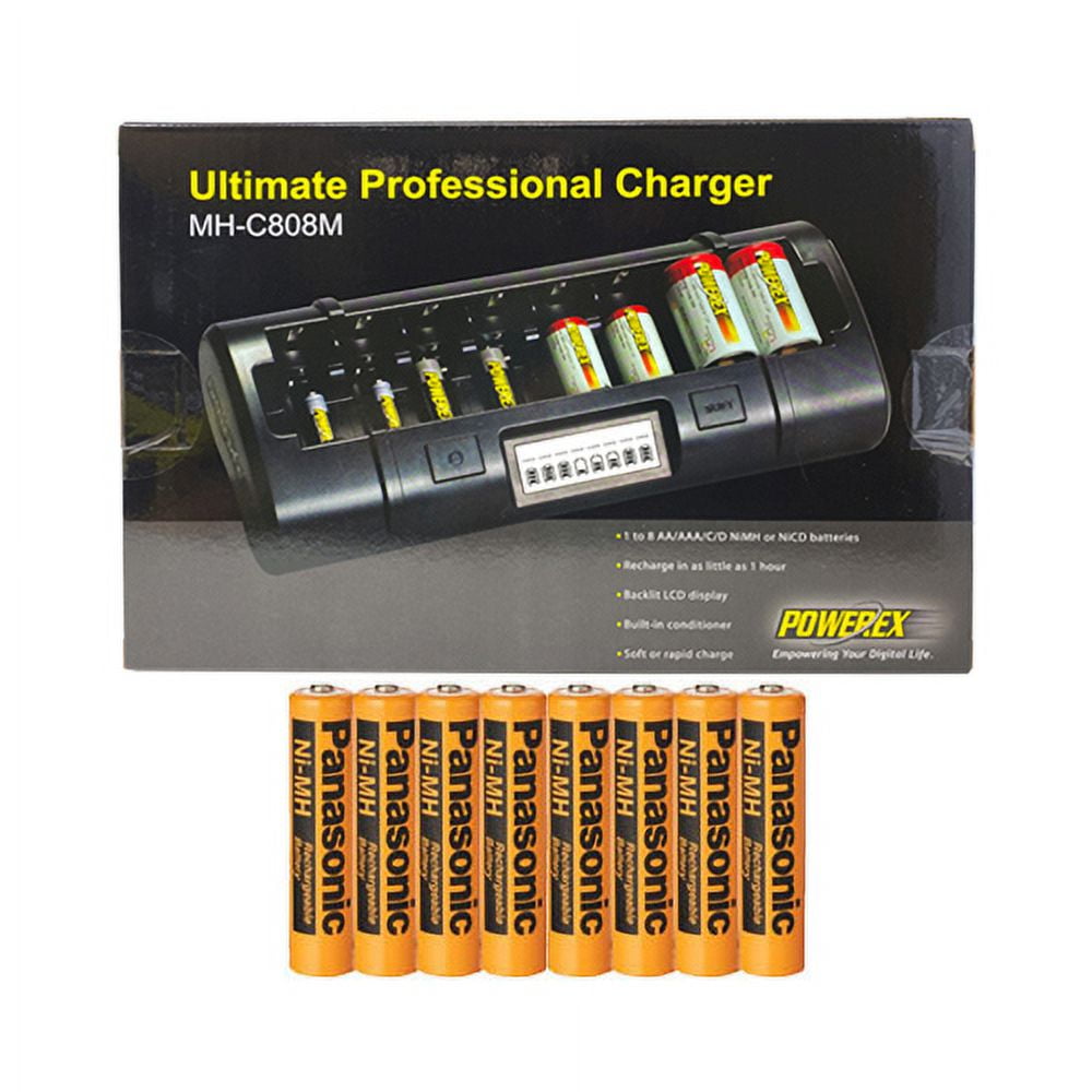Powerex MHC808M 8 Bay LCD Charger + 8 AAA Panasonic 750 mAh NiMH