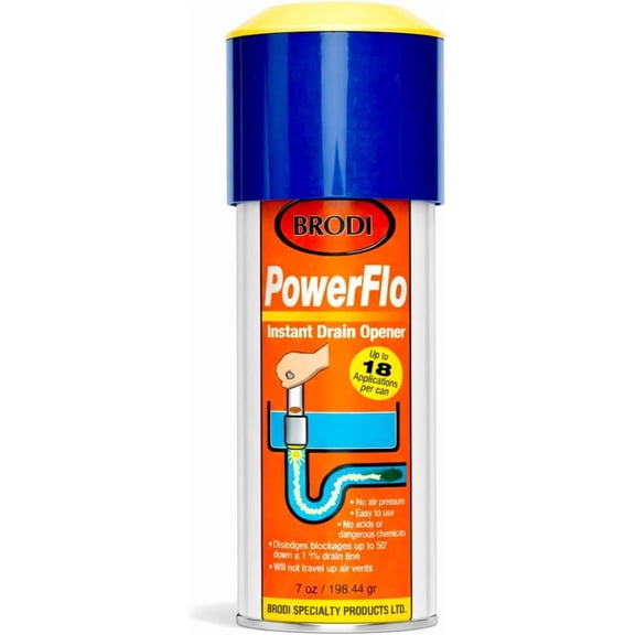 Powerflo Instant Drain Opener, Non-Chemical Hydraulic Action Clears Clogs Fast, Works on All Drain Sizes, Safe for Plumbing & Vents, Powerful solution with 18 applications (Pack of 1)