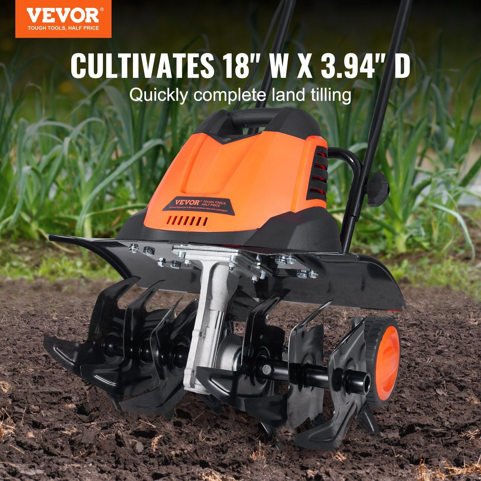 Powerful 12 Amp Electric Garden Tiller with 18" Steel Tines, 3.94" Tilling Depth, Corded Rototiller for Soil Cultivation