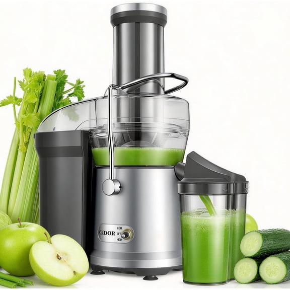Powerful 1200W Juicer with Larger 3.2" Feed Chute, Titanium Enhanced Cutting System, Centrifugal Juice Extractor Maker with Heavy Duty Full Copper Motor, Dual Speeds, BPA-Free, Silver