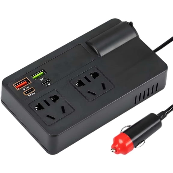 Powerful 12V-24V to 220V Car Inverter with Fast Charging USB Ports for Laptops and Multiple Devices - Portable and Safe for Road Trips and Camping