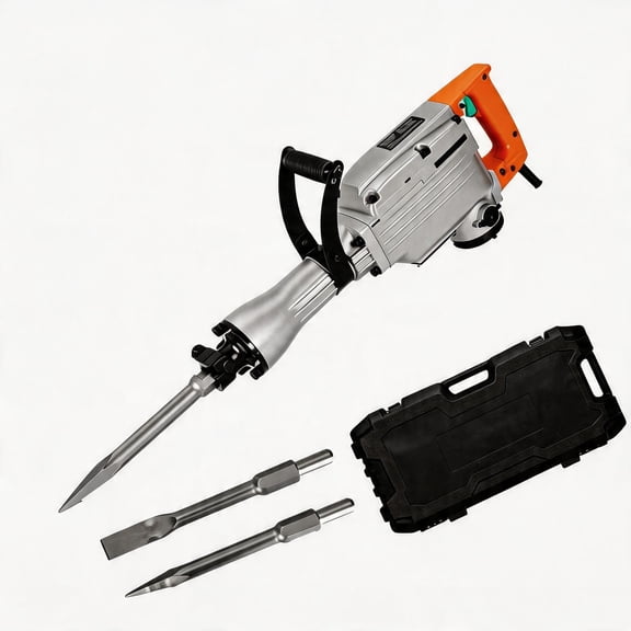 Powerful 1500W Demolition Pneumatic Breaker - 1800 BPM Heavy-Duty Concrete Breaker - 360° Adjustable JH-65 pointed chisel flat chisel