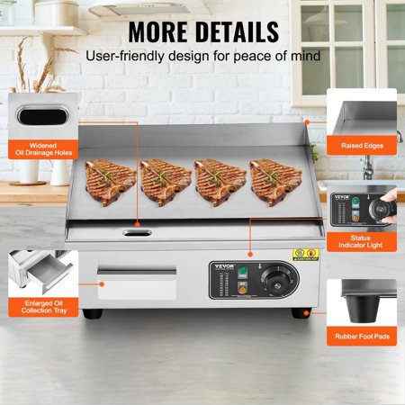 Powerful 1700W Electric Grill Griddle, Extra-Large Cooking Area, Precise Temperature Control from 122°F to 572°F, Complete with Utensils for Grilling