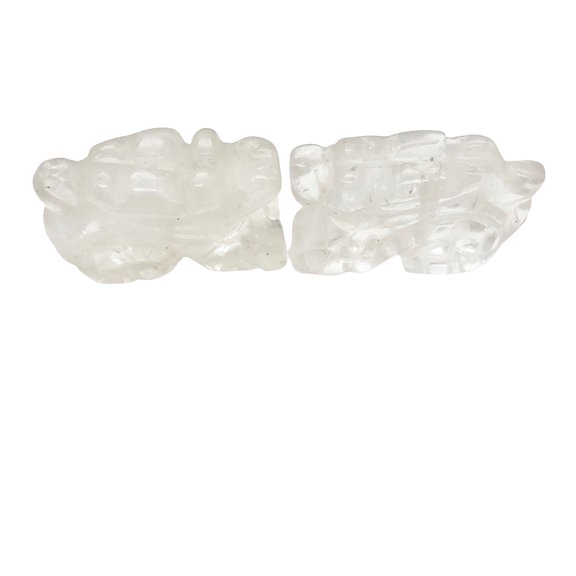 Powerful 2 Carved Quartz Winged Dragon Animal Beads | 21x14x9mm | Clear | 2 Beads