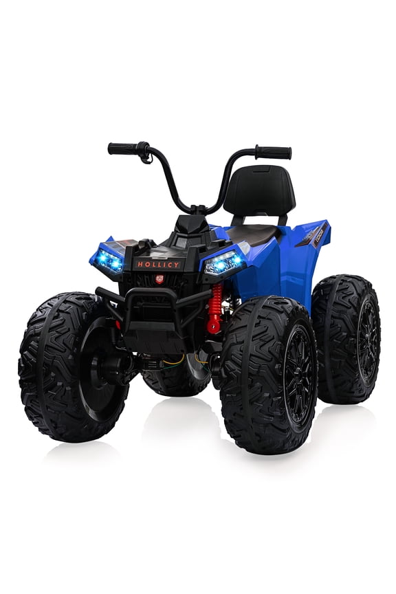 Powerful 24V 4WD Kids Electric ATV Quad Ride-On Car – 2-Seater, 4x100W Motors, Dual 7AH Battery, Accelerator Handle, EVA Tires, Full Metal Suspension, LED Lights, wireless Music – Boys & Girls, Blue