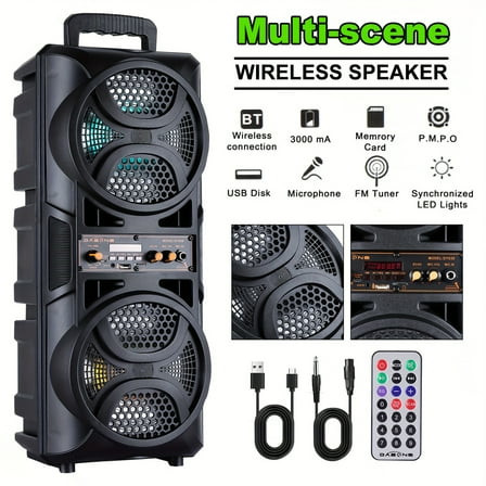 Powerful 3000W Bluetooth Speaker With Colorful LED Lights For Outdoor Parties