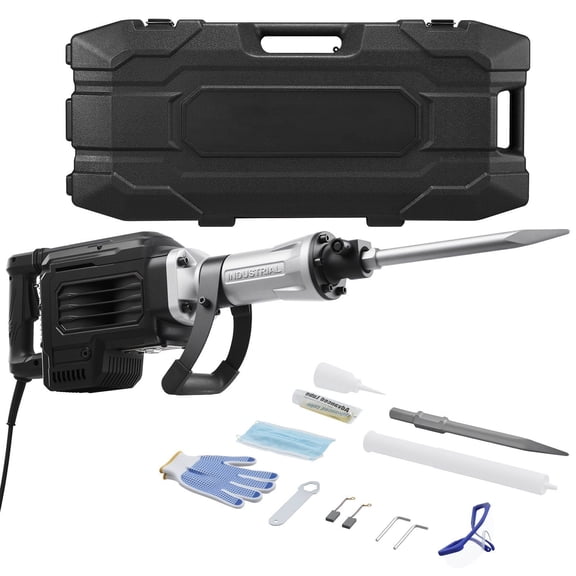 Powerful 3000W Electric Jack Hammer - 1700 BPM Demolition Tool with Chisel, Goggles, Gloves, Carrying Case - Ideal for Breaking Concrete, Foundations, Bricks, Tiles