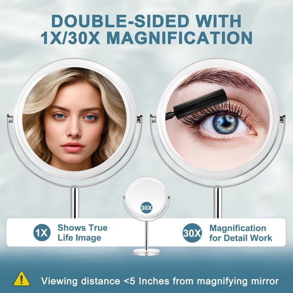 Powerful 30X Magnification Makeup Mirror, Dual-Sided 1X/30X Magnifying Vanity Mirror, 360 Rotating Acrylic Travel Mirror with Detachable Design, Perfect for Precision Makeup And Gift Giving
