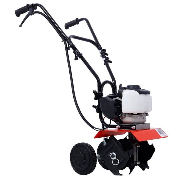 Powerful 37.7cc 4-Stroke Mini Tiller Cultivator with Gear Drive, Red Steel Frame for Garden Soil Preparation