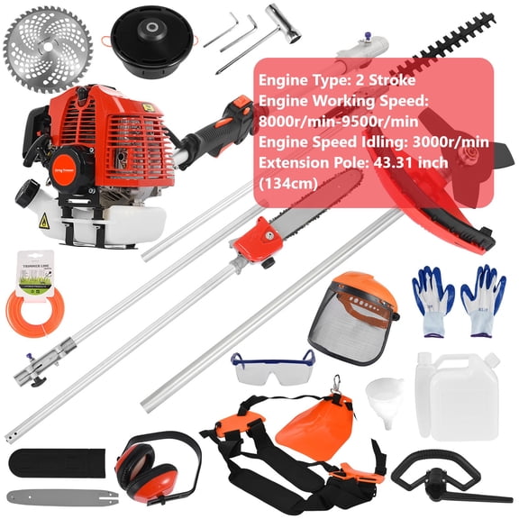 Powerful 52cc 5 in 1 Multi Functional Trimming Tools,Gas Hedge Trimmer,Weed Eater,String Trimmer, Brush Cutter,Pole Saw Chainsaw