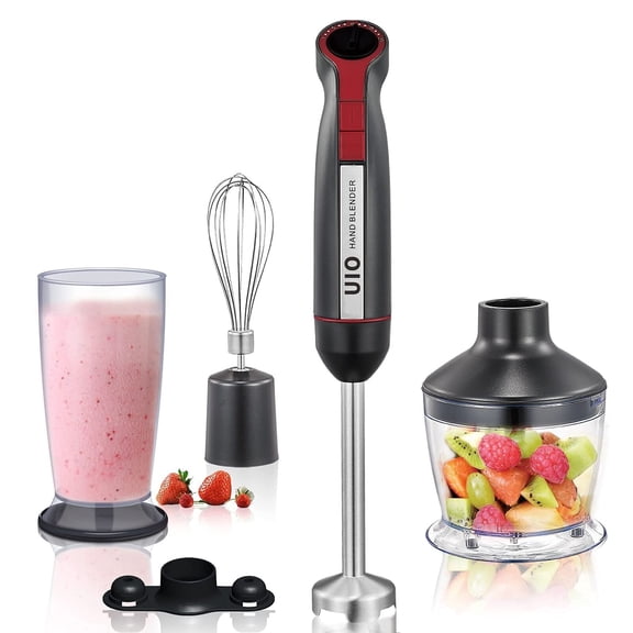 Powerful 800W 4 in 1 Hand Immersion Blender Set 12 Speeds Stainless Steel Handheld Stick Blender w/ Food Chopper Egg Whisk and Beaker