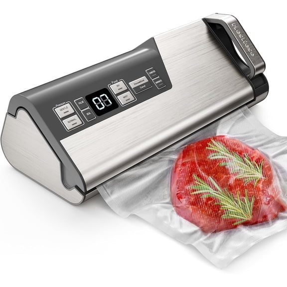Powerful 95kPa 140W One Hand Operation Food Sealer, Double Seal Strip with Build-in Cutter & Countdown Display