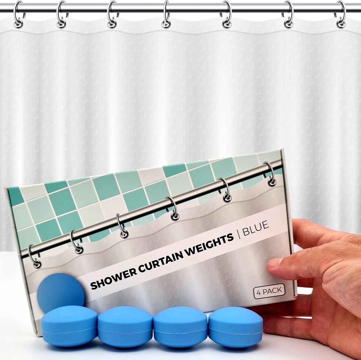 HMMAGNETS Magnetic Shower Curtain Weights with Rustproof Silicone Wrap, Blue, 4 Pairs