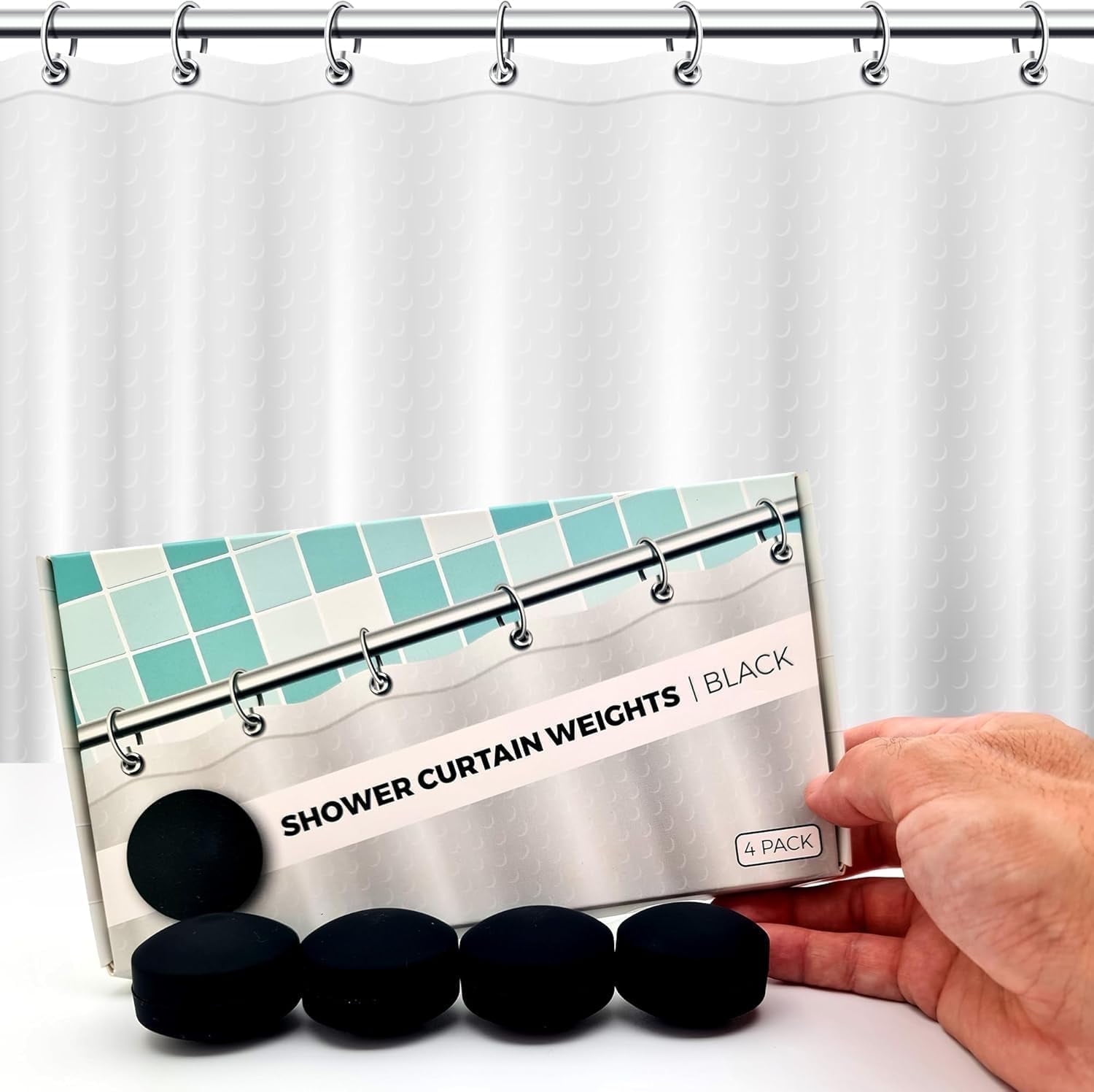 HMMAGNETS Magnetic Shower Curtain Weights with Rustproof Silicone Wrap, Black, 4 Pairs