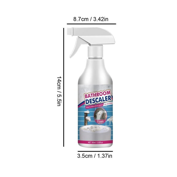 Powerful Bathroom Cleaner Spray for Shower Glass Tile Sink Faucet Toilet Bathtub Stain Remover, Limescale Soap Scum Cleaner with No-Rinse Formula, 60ml Multipurpose Bath & Kitchen Cleaning Solution