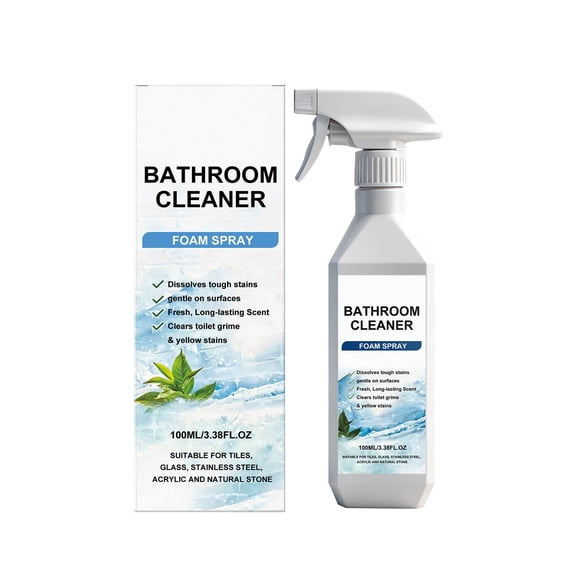 Powerful Bathroom Foam Cleaner Spray,Hard Water Stain Removal Agent,Soap Scum Limescale Dissolving Cleaner,Gentle Surface Safe Formula Design,100ml Portable Bathroom Cleaning Solution