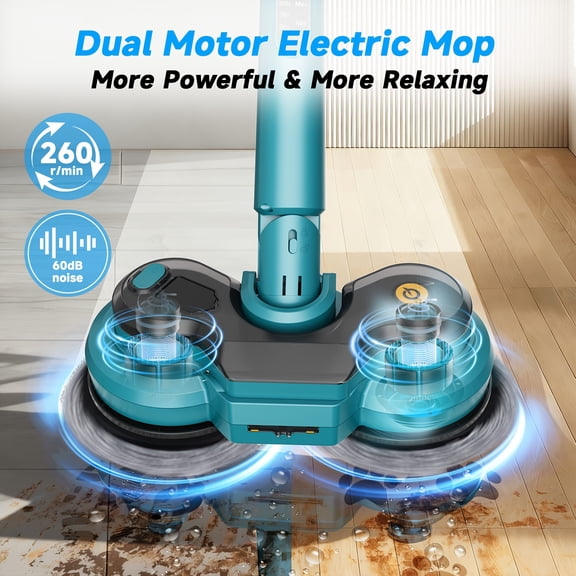 Powerful Battery Spin Mop for Floor Cleaning, Cordless Electric Mop, 400 RPM Power Scrubber with Water Spray, LED Headlights & Smart Display, Dual-Motor, Self-Propelled, Multi-Surface