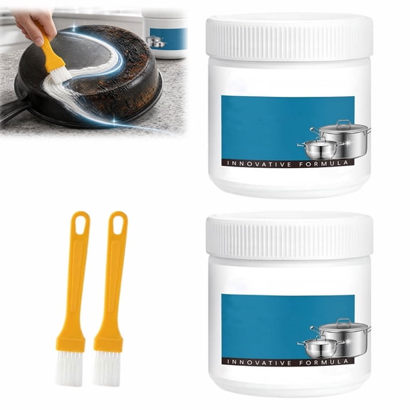 Powerful Burnt Residue Remover Paste for Cookware, 260g Pot Bottom Black Stain Cleaner, Stainless Steel Cleaner & Polish, All-Purpose Pan Cleaner(2PCS)