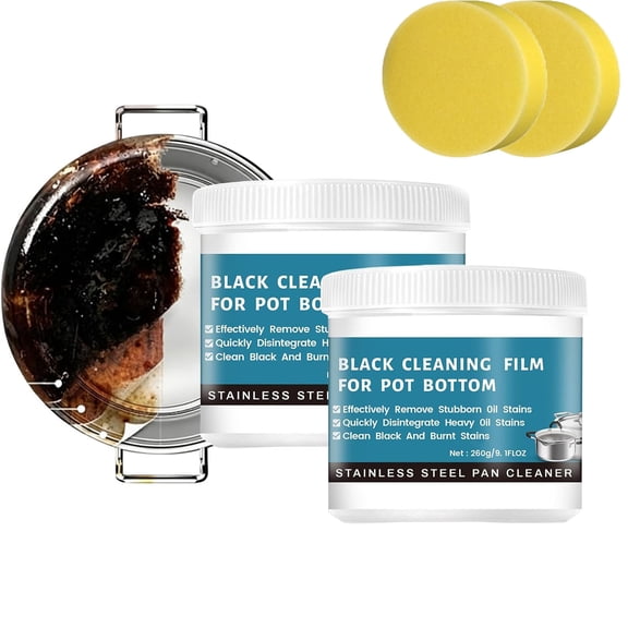 Powerful Burnt Residue Remover Paste For Cookware,Cleaner for Burnt Pots and Pans, Black Cleaning Film for Pot Bottom,Heavy Duty Oil Stain Remover, for Busy Kitchen & Outdoor Camping