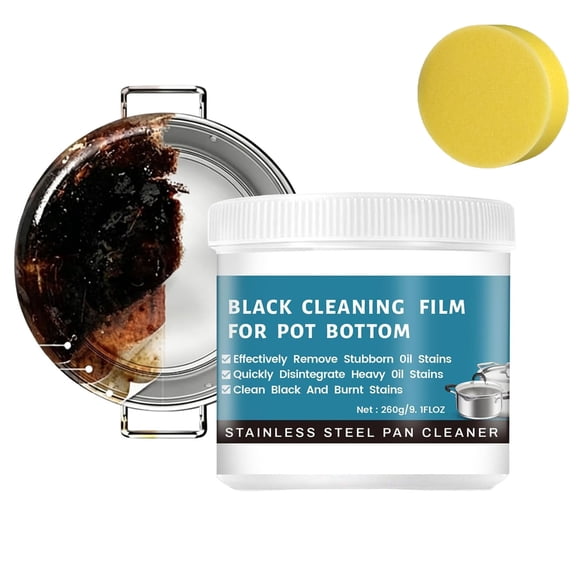Powerful Burnt Residue Remover Paste For Cookware,Cleaner for Burnt Pots and Pans, Black Cleaning Film for Pot Bottom,Heavy Duty Oil Stain Remover, for Busy Kitchen & Outdoor Camping