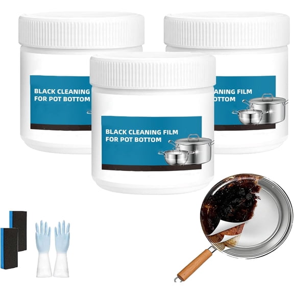 Powerful Burnt Residue Remover Paste for Cookware,Stainless Steel Burnt Pot Cleaner,Pot Bottom Black Cleaner Film,Multi-Purpose Kitchen Cleaner for Burnt Pots and Pans(3PC)