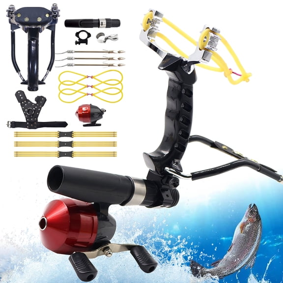 Piaoyu Slingshot,Fishing Slingshot Kit with Reel and 3 Arrowheads,Wrist brace Slingshot for Fishing and Hunting,Dual Purpose Slingshot for Hunting