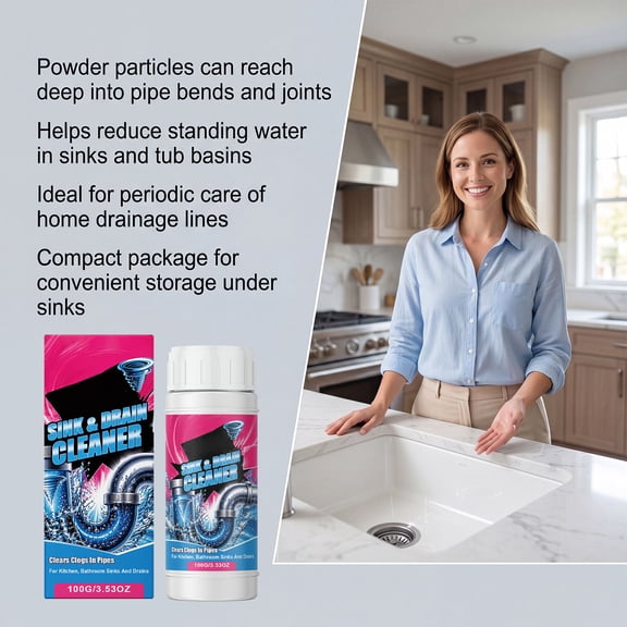 Powerful Clog Remover Powder, Multi-Purpose Sink Pipe Cleaner for Bathroom Kitchen Tub Drains, Fast Acting Drainage Blockage Dissolver to Improve Water Flow, Deep Penetrating Hair & Grease Remover