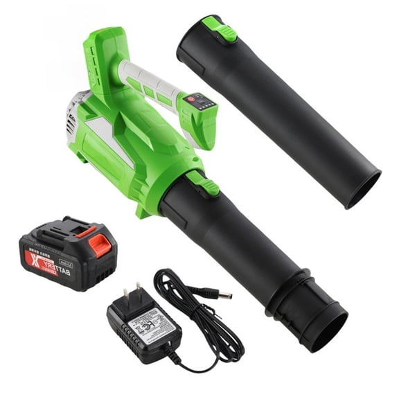 Powerful Cordless Leaf Blower In Green With Adjustable 5 Speed Settings And 650CFM Airflow For Yard Cleaning