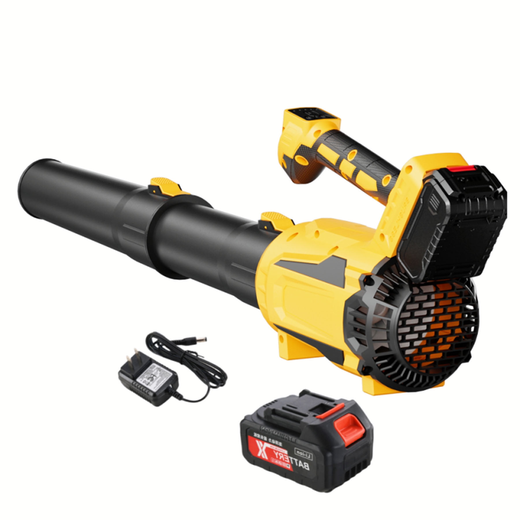 Powerful Cordless Leaf Blower In Yellow With Adjustable 5 Speed Settings And 650CFM Airflow For Yard Cleaning