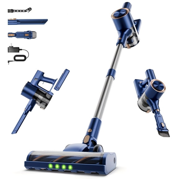 Powerful Cordless Vacuum Cleaner with High Suction, Self-Standing Design, Handheld Function, LED Floor Brush, Lightweight Build, Ideal for Carpets and Pet Hair, 6-in-1 Rechargeable