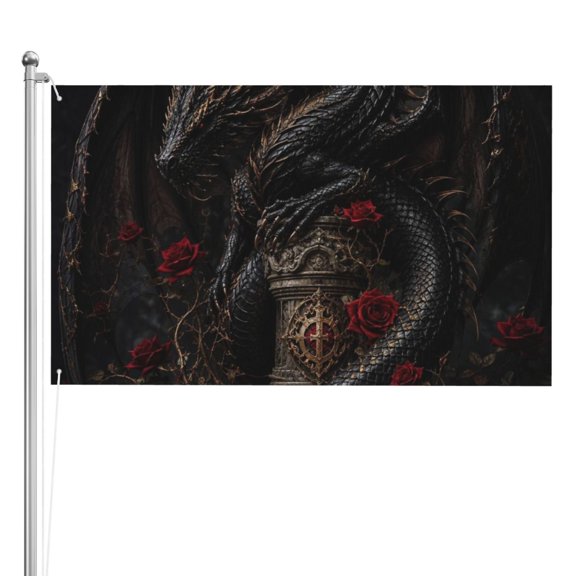 Powerful Dark Gothic Dragon Illustration Double Sided Flag 3x5FT Reversible Garden Flag Outdoor Decor for House, Porch, Lawn, Yard, Indoor Wall, Party Decoration
