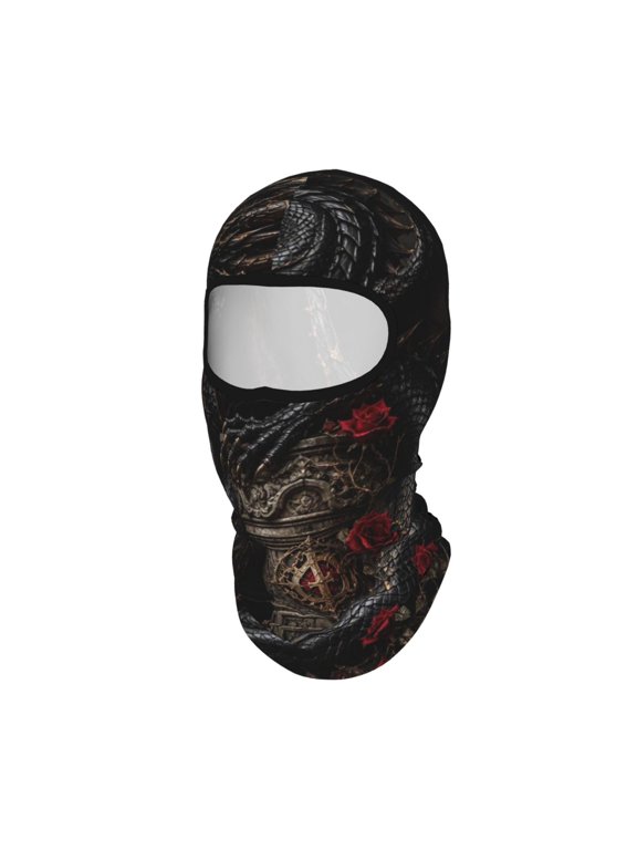 Powerful Dark Gothic Dragon Illustration Unisex Balaclava Ski Mask Full Face Cover for Cold Weather & UV Protection, Breathable Cooling Helmet Liner