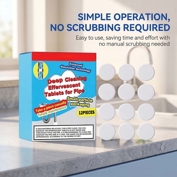 Powerful Drain Cleaner, Gentle Drain Clog Remover Tablets for Sink Bathtub Toilet, Fast-Acting Clogged Drain Remover for Kitchen Bathroom Odor Deodorizer